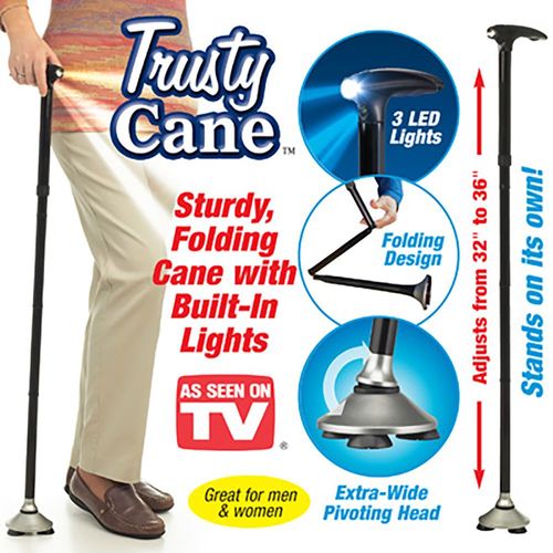 Σπαστό μπαστούνι με φως led και περιστρεφόμενη βάση - Trusty Cane (Υγεία & Ευεξία)