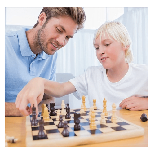 Ξύλινο Eπιτραπέζιο Σκάκι, Ντάμα και Τάβλι με Ξύλινα Πούλια (Παιδί)