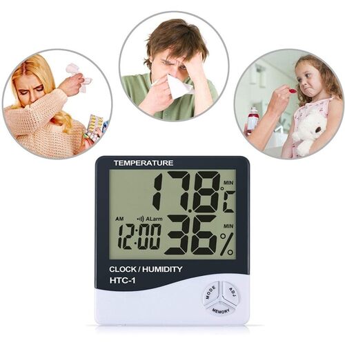 Ρολόι Θερμόμετρο-Υγρόμετρο με Μεγάλη Οθόνη LCD και Ξυπνητήρι (Ψύξη - Θέρμανση)