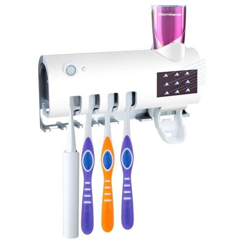 Επιτοίχια Βάση Αποστείρωσης Οδοντόβουρτσας και Δοσομετρητής Οδοντόκρεμας Υπεριώδους Ακτινοβολίας UV με Ηλιακό Πάνελ (Μπάνιο)