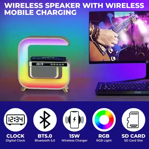 Ασύρματο Ηχείο Bluetooth 5W με Ραδιόφωνο FM, Ξυπνητήρι, Ασύρματη Φόρτιση και Λάμπα LED RGB G3 (Κινητά & Αξεσουάρ)
