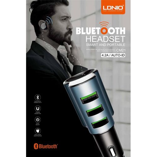 Handsfree Bluetooth με Ακουστικό και USB Ταχυφορτιστής 4,2A Αυτοκινήτου- LDNIO (Είδη Αυτοκινήτου)